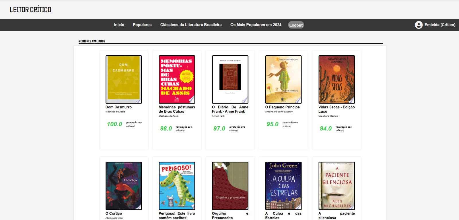 Screenshot do projeto Leitor Crítico Web